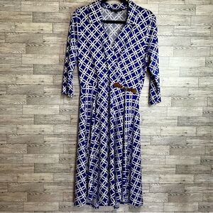 Ryan Michelle Blue‎ Dress w/White Design Buckle Accent/Size Medium
